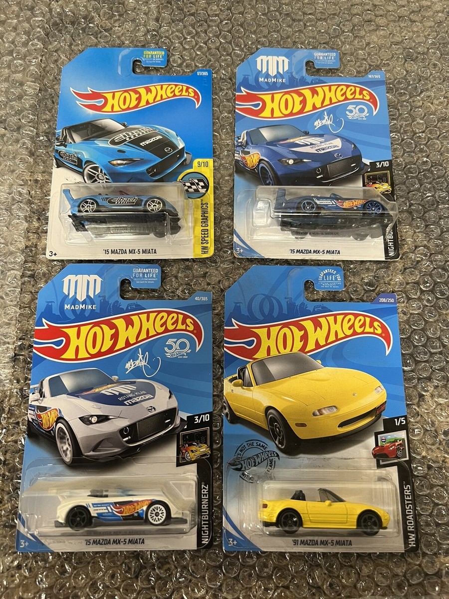 Hot Wheels Yellow '91 Mazda MX-5 Miata, '15 Mx5,mad Mike,eibach | eBay