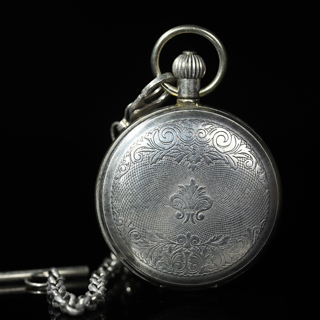 Mechanical Clock Horologe Silver Arabesquitic Double Open