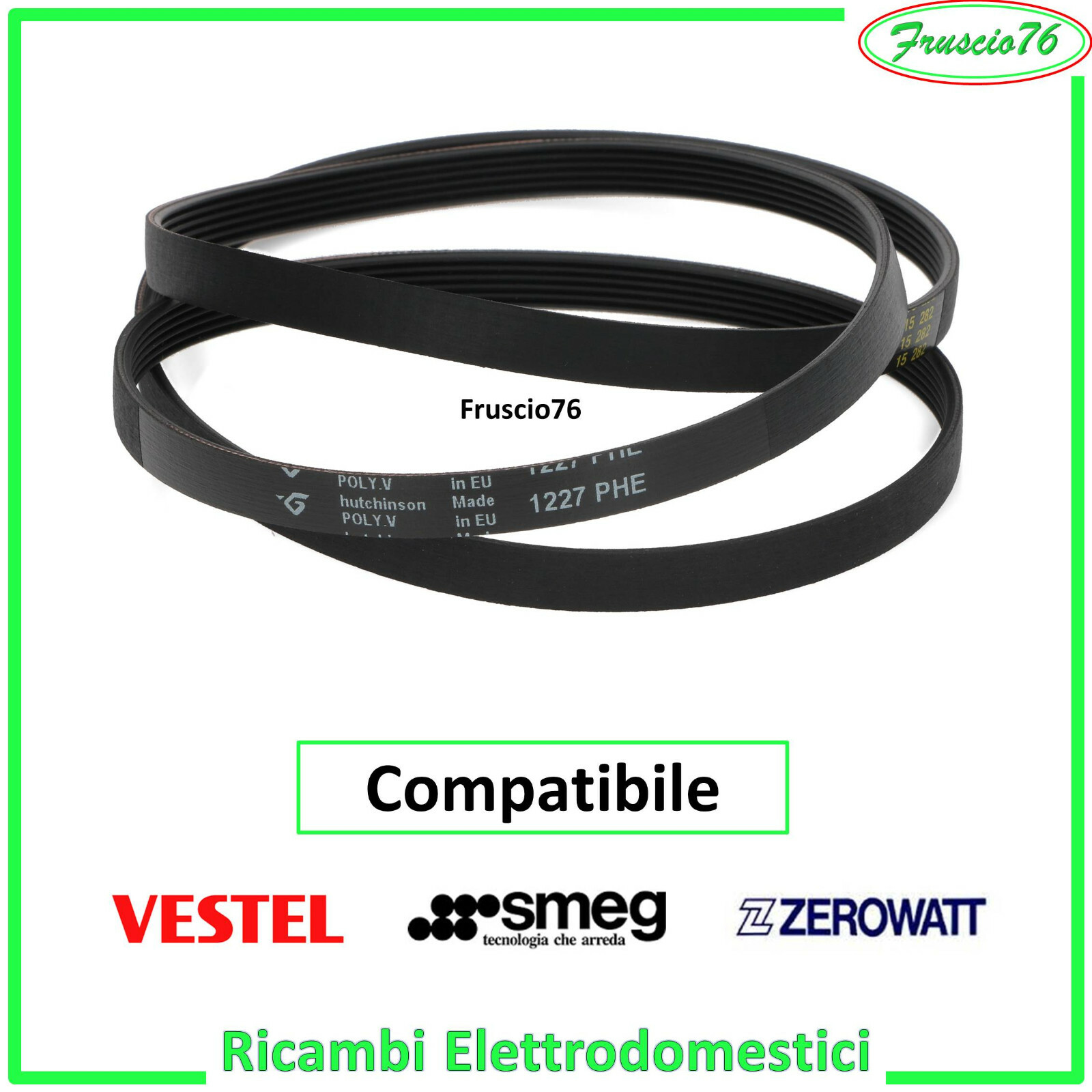 Cinghia Traino Per Lavatrice Candy Smeg Zerowatt Poly-V 1227H6 di Ricambio Nera