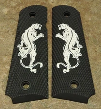1911 Grips - BLACK PANTER - BLACK/WHITE - .45, AMBI CUT, FULL SIZE, CUSTOM