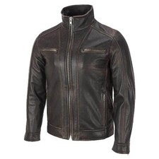 Men’s Black Rivet Leather Jacket Faded Style Genuine Leather UK Biker