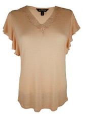 Lauren Ralph Lauren Petite Women's Flutter Sleeve V-Neck Jersey Shirt.