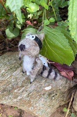 Silver Tree Wooly masked Raccoon Felted Hanging Christmas Ornament NWT