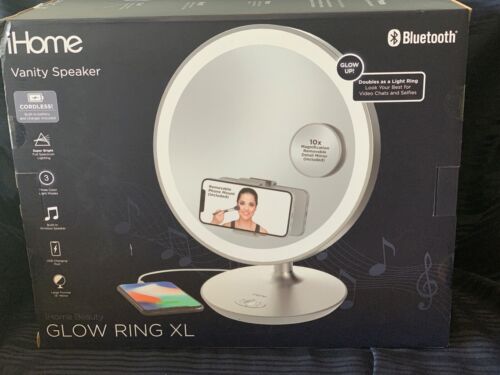 Bague lumineuse beauté iHome XL miroir vanité surdimensionné haut-parleur sans fil Bluetooth neuf - Photo 1/6