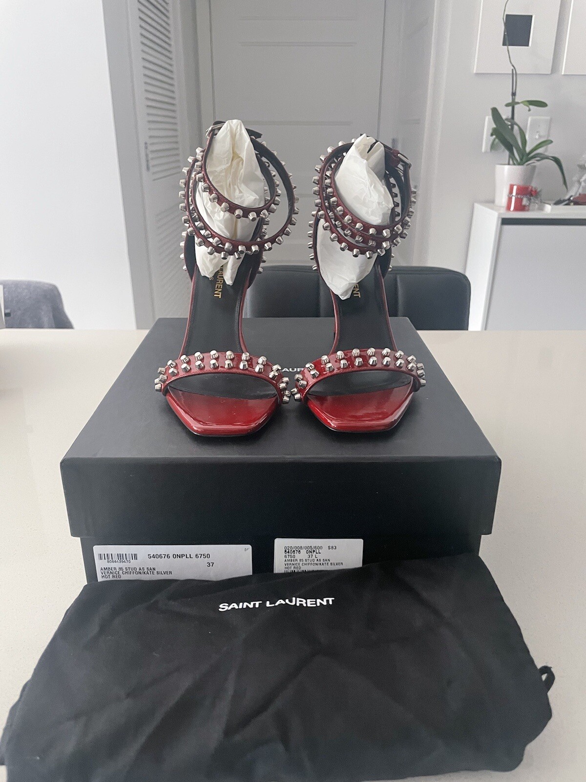 NEW Saint Laurent Red Patent Leather Amber Sandals Size 37