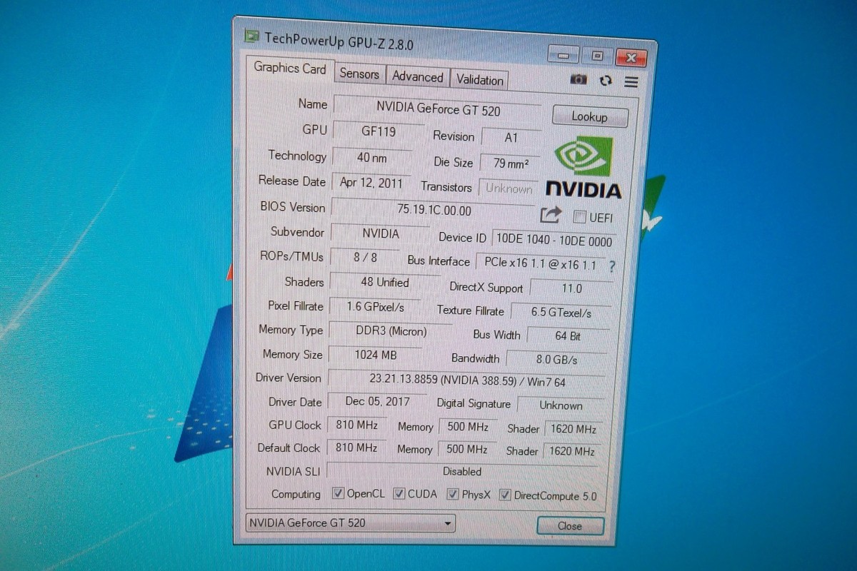 Galaxy Nvidia GT 520 PCIe x16 Graphics Card 1GB DVI VGA HDMI 64