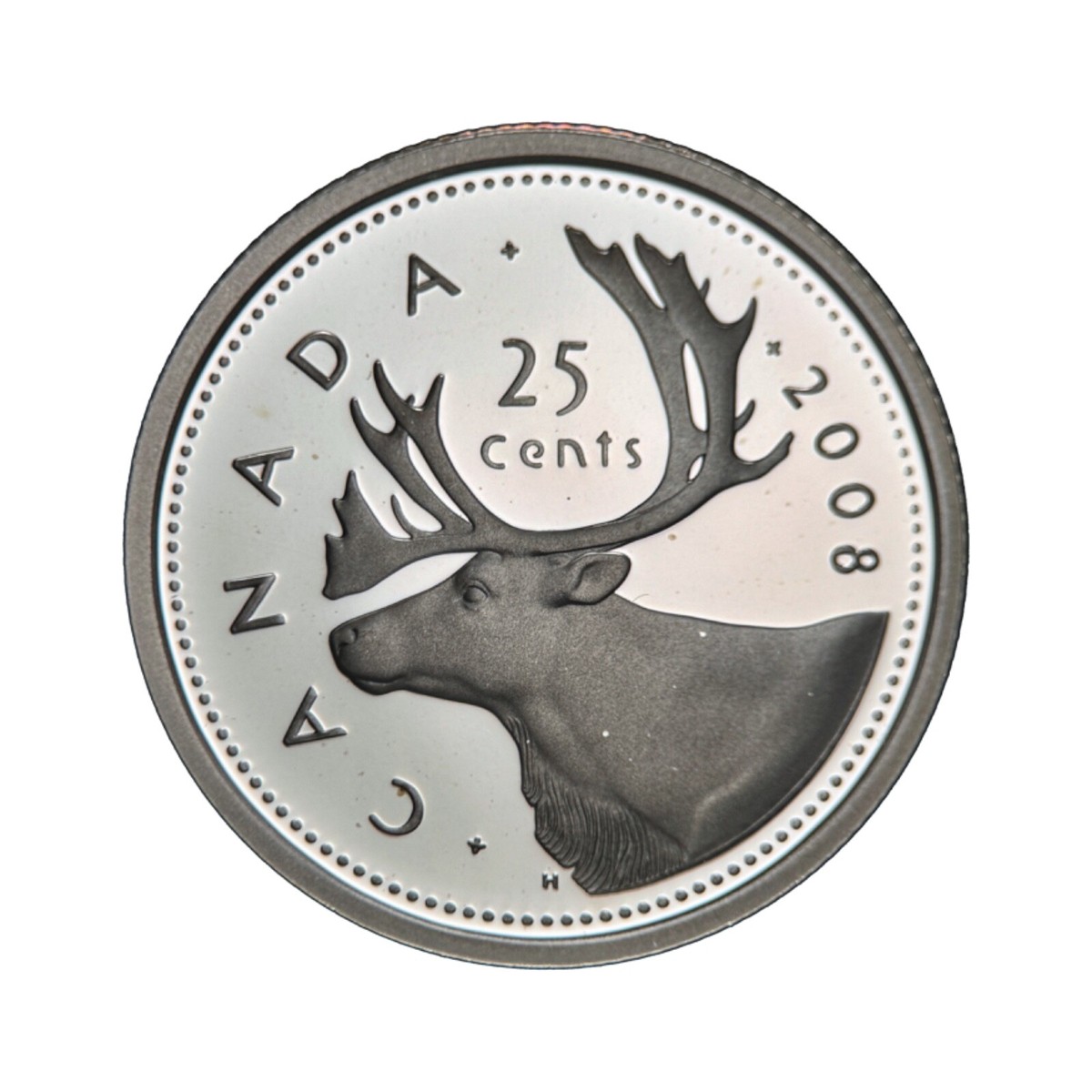 CANADA. 2008, 25 Cents, Silver - QEII, Caribou, Reindeer