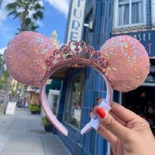 Headband Tiara Princess Crown Disney Parks Minnie Mouse Ears Pink Sequin