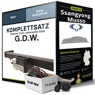 Für SSANGYONG Musso Typ QK Anhängerkupplung starr +eSatz 13pol uni 18- NEU