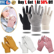 New Women Winter Gloves Warm Fleece Lining Knit Touchscreen Elastic Cuff Gloves