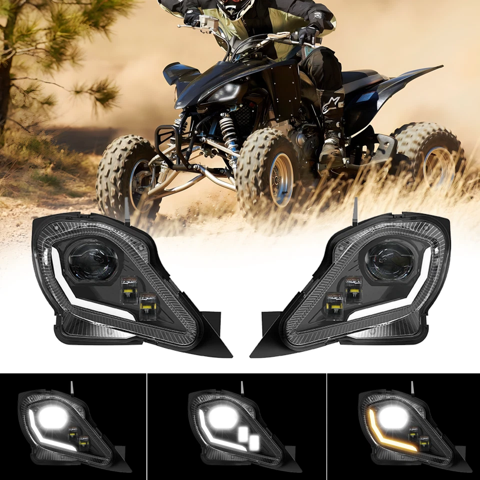 Pair LED HEADLIGHT ASSEMBLY for 2006-2025 YAMAHA YFZ 450 RAPTOR YFM 250 350 700 - Image 4 of 4