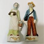 Figurines Porcelain People Man With Canteen Women carrying Water Bucket & Wood