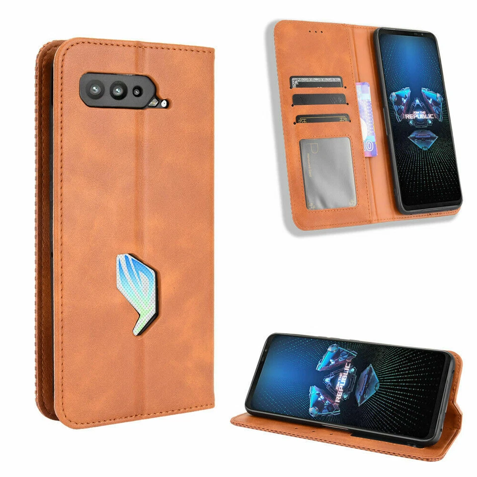 Funda para teléfono ASUS ROG 5/5 Pro de cuero PU billetera ranura para tarjeta soporte cubierta abatible Foto 4 de 4