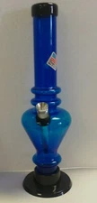 8" ACRYLIC PLASTIC 3-RING VASE BUBBLE BOTTOM WATER PIPE THUMB CARB - DARK BLUE
