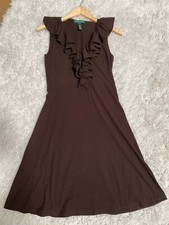Lauren ~ Ralph Lauren Women’s Sz S Ruffle Sleeveless Jersey Dress Brown EUC!!