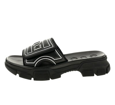 Gucci Black Logo Leather Chunky Platform Men's Sandals Z2210 Size