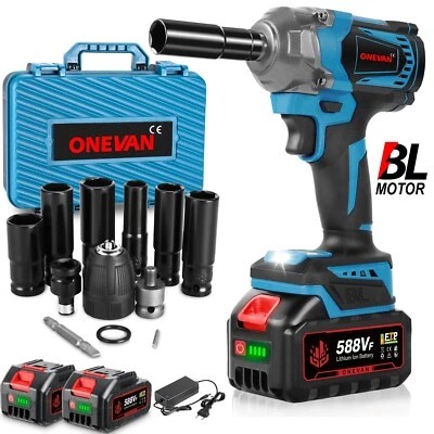 ONEVAN 2000Nm Akku Schlagschrauber Ratschen Schrauber Akkuschrauber w/2 Batterie Koffer