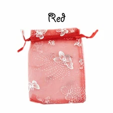 10pcs Red Organza Gift Bags Jewelry Bags with Silver Butterflies