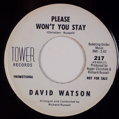 DAVID WATSON: Please Won t You Stay US Tower 217 Folk Pop Promo 7  45