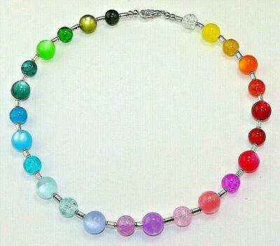 Halskette Perle Cat Eye effekt Glas  crash 12mm mehrfarbig bunt multicolor  358a