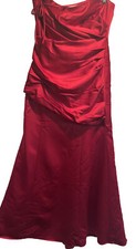 Davids Bridal F15142 Long Strapless Navy Satin Dress with Side Ruching 12 RED
