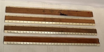 4 Vintage Dietzgen Wooden Rulers Engineering Drafting USA 2 #1546 #1547 #1581