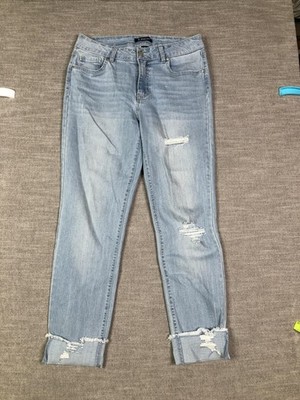 d.jeans Womens 6 Light Wash Distressed Cropped Cuffed Boyfriend Low Rise Stretch