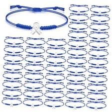 20/50/Pcs Colon Cancer Awareness Bracelets Adjustable Cord Blue Ribbon 100