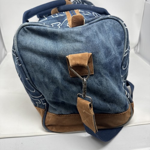 Vintage Y2k True Religion Canvas Jean Faux Suede Weekend Unisex Travel Duffel B - Picture 7 of 10