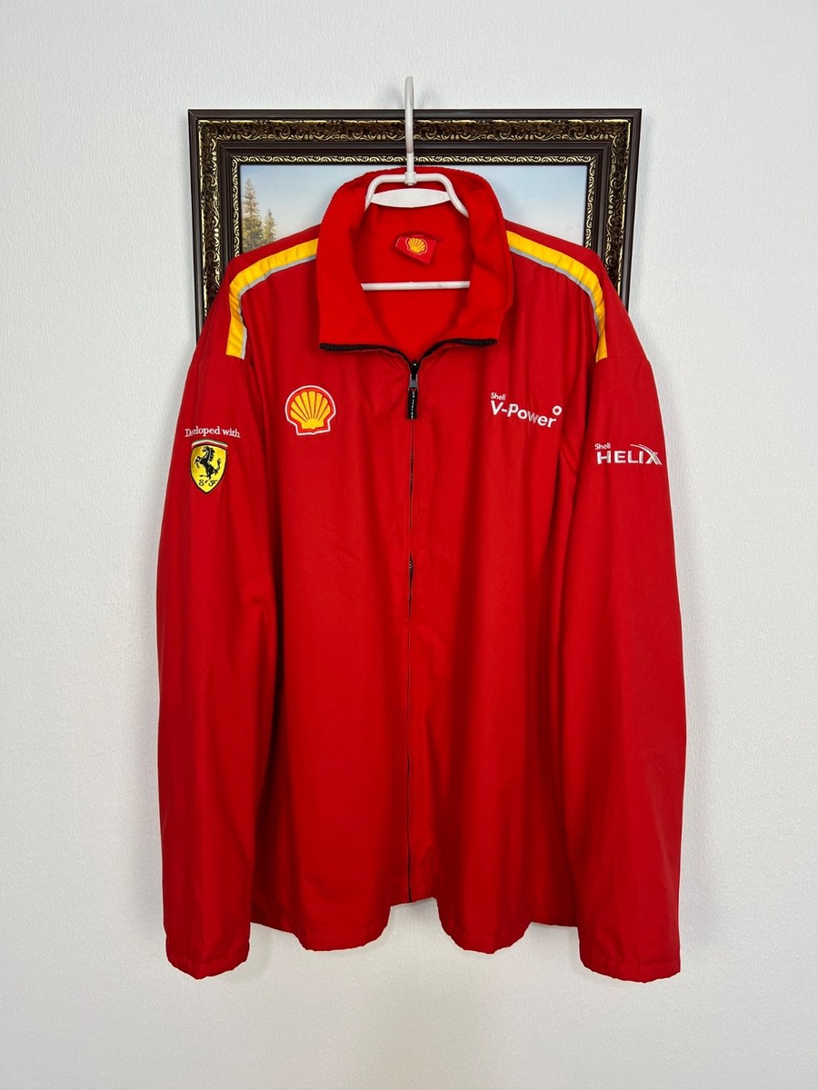 Vintage Shell V-Power Ferrari Racing Jacket Red Mens Track Top
