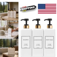 Shampoo and Conditioner Dispenser Set of 3 Large 27oz Black Square Bottles