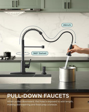 Black Kitchen Faucet with Pull down Sprayer, Stainless Steel Commercial Singl...