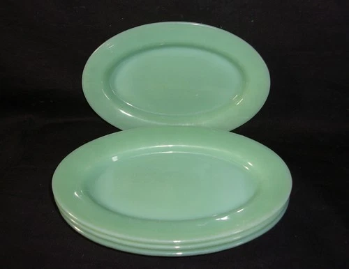 Four Vintage Fire King Jadeite 9.5"x6.25" Oval Platters Restaurant Ware Dishes
