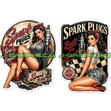 Pin Up Spark Plug Sexy Pinup Art Hot Rod Vinyl Decal Sticker 2 Pack B