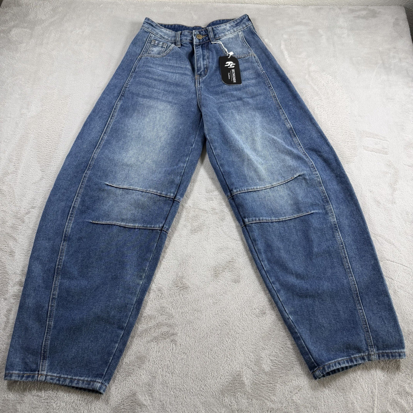 Hungson Barrel Leg Jeans Womens Size 4 Blue Denim Wide Curved Baggy Balloon