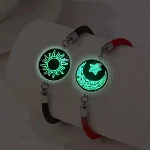 Romantico Luminoso Sole Luna Coppia Bracciali per Donna Uomo Fatto a Mano Corda Intrecciata - Foto 33 di 35