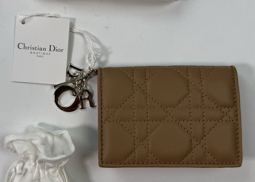 Portafoglio Christian Dior donna pelle di agnello marrone medio piccolo carte trapuntato charms nuovo con etichette