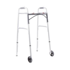 McKesson Aluminum 32 to 39" H Dual Release Folding Walker with Wheels up to 350