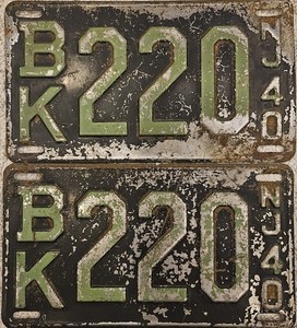Vintage Pair Of 1940 NJ License Plates with Matching Numbers