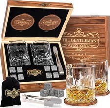 WHISISKEY Whiskey Glass Set – 2 Glasses & 8 Stones Gift for Men Birthday