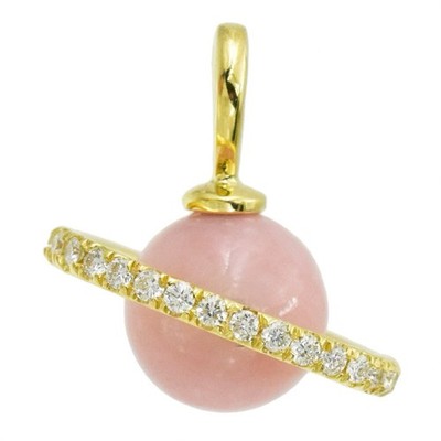 Rosa Opal 18k massiv Gelbgold Saturn Anhänger weiße Diamanten