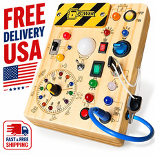 Montessori Toddler Busy Board Wooden Toys for 1-3 Years Old Sensory Toy LED