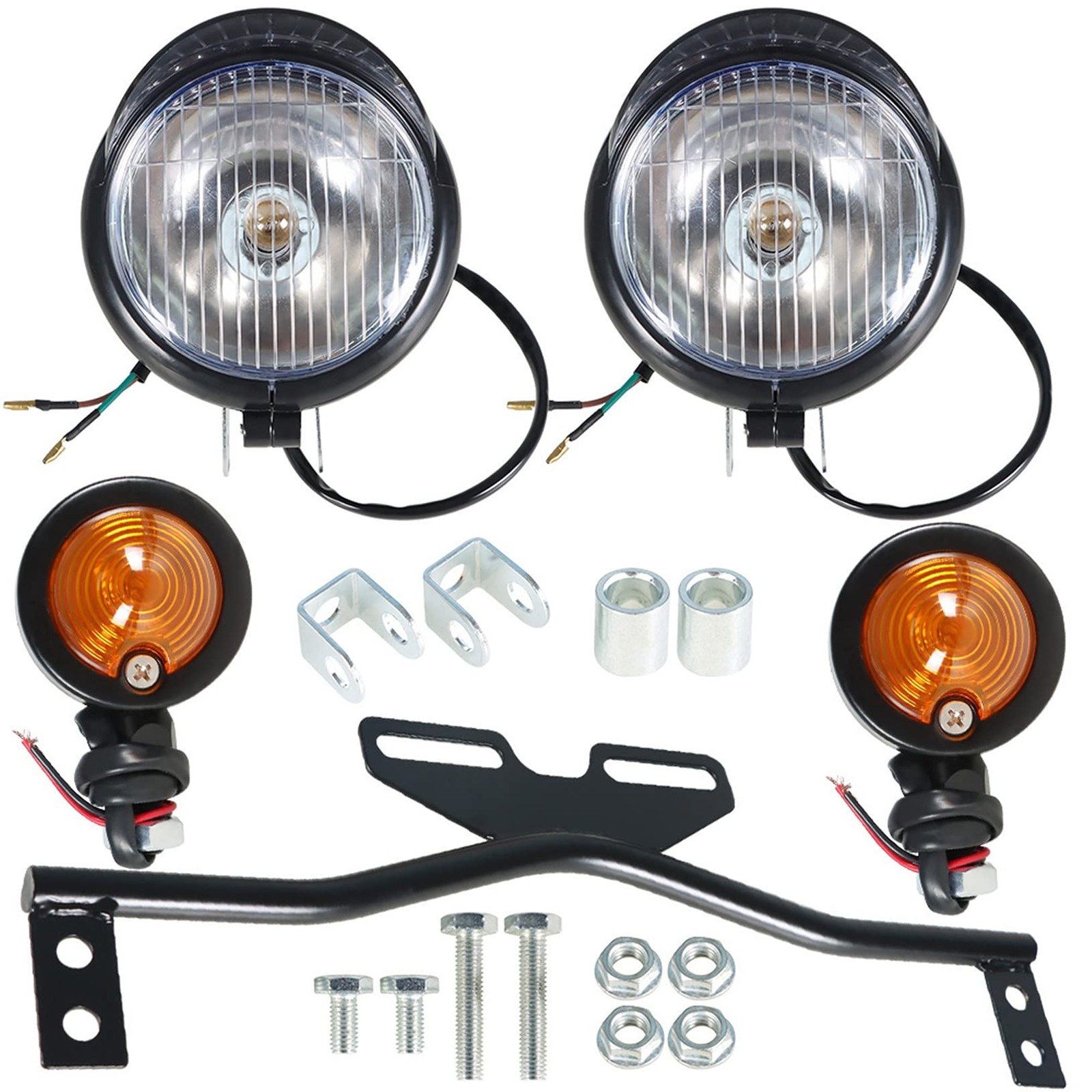 Black Motorcycle Passing Driving Spot Fog Light Turn Signal Lights Set
