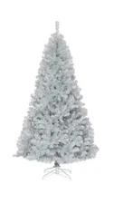 Goplus 7.5FT Silver Artificial Christmas Tree Unlit Spruce Hinged Full Tree