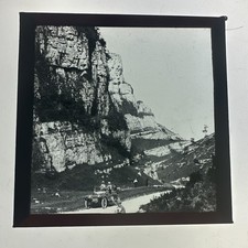 Antique Magic Lantern Slide driving car through cheddar gorge  