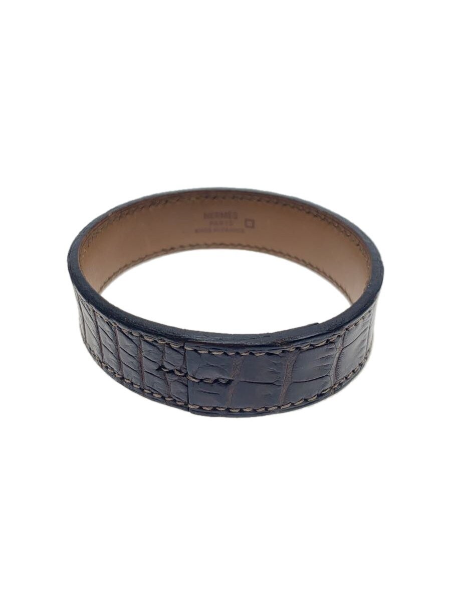 Hermes Pool Tour Engraved Leather Bracelet Brown Women 2721