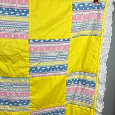 Vintage Handmade Teddy Bear Baby Quilt Comforter Pastel Unisex 40x48