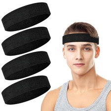 4 Pack Headbands for Men, Sweat Bands Headbands Men  Women, Cotton Terry Swe...