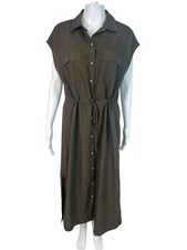 Old Navy Shirt Dress Waist Defined Drawcord Midi Olive Women's Size M Oversized