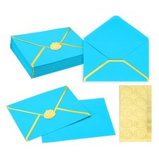 50 Pcs A7 7.3x5.3" Gold Border Envelopes for Wedding Invitation, Blue
